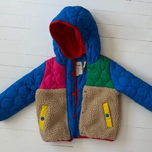 Mini Boden Colorblock Quilted Hooded Jacket 2-3y